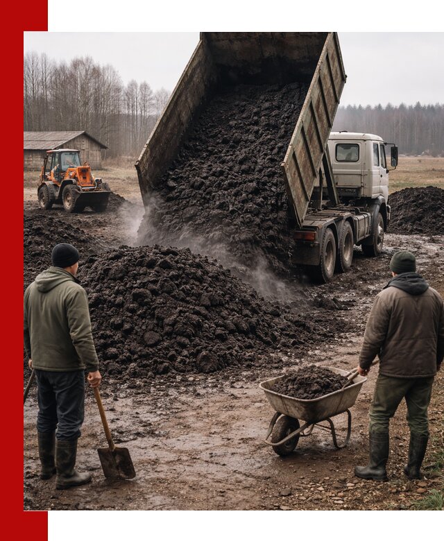 Доставка низинного торфа с разгрузкой и доставкой в Темрюке