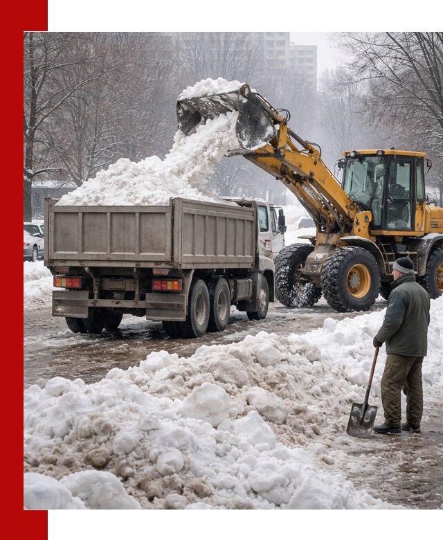 Вывоз снега грузовой техникой в Темрюке оперативно и чисто