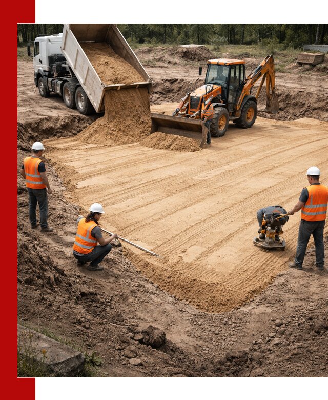 Устройство песчаной подушки для фундаментов и дорог в Темрюке